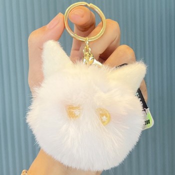 可爱猫咪毛球钥匙扣卡通汽车挂饰挂件毛绒小礼品百搭包包挂件批发