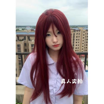 齐刘海网红纯欲风黑长直发自然假发女全头套白金色假发长直发芭比