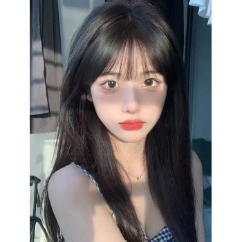 齐刘海网红纯欲风黑长直发自然假发女全头套白金色假发长直发芭比