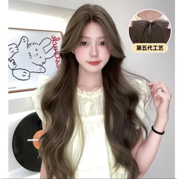 齐刘海网红纯欲风黑长直发自然假发女全头套白金色假发长直发芭比