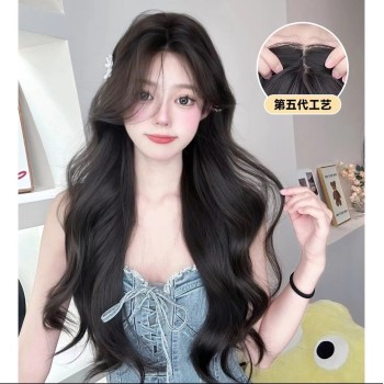 齐刘海网红纯欲风黑长直发自然假发女全头套白金色假发长直发芭比