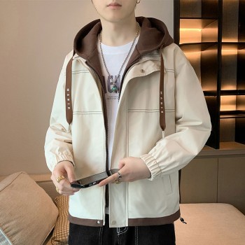 假两件外套男士春秋季连帽百搭男装休闲上衣秋冬青年男款衣服夹克