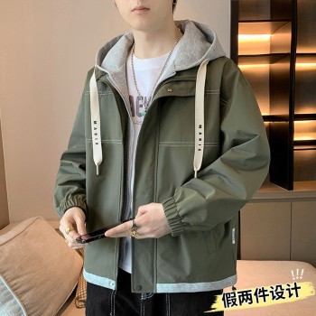 假两件外套男士春秋季连帽百搭男装休闲上衣秋冬青年男款衣服夹克