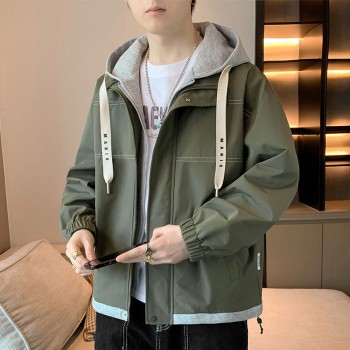 假两件外套男士春秋季连帽百搭男装休闲上衣秋冬青年男款衣服夹克