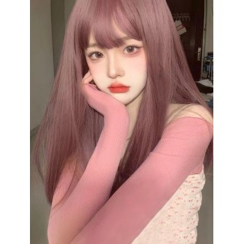 齐刘海网红纯欲风黑长直发自然假发女全头套白金色假发长直发芭比